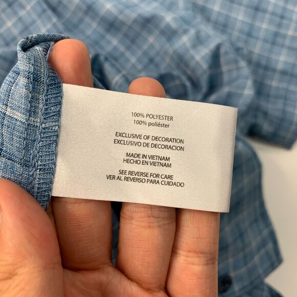 Orvis Woven Tech Shirt Mens M Medium Copen Blue Pocket Button Up Plaid - Picture 9 of 12